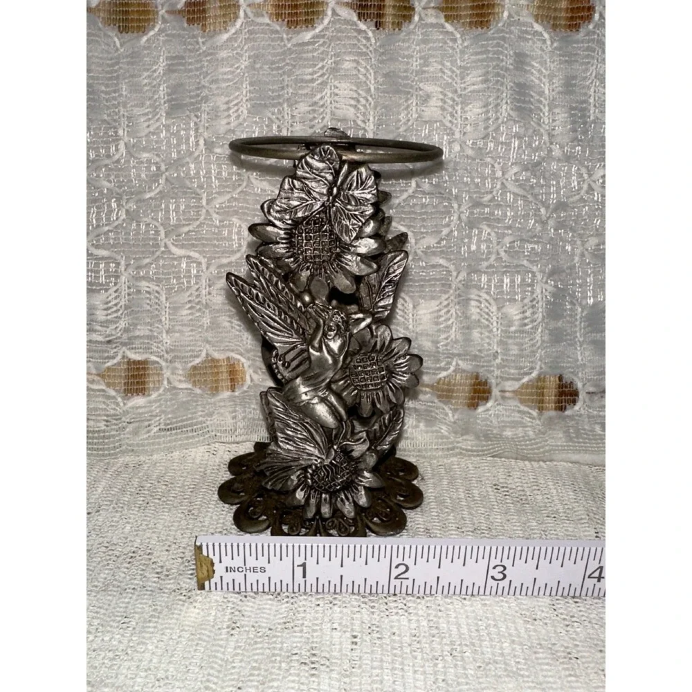 Vintage fairy  Sunflower Candle Holder Silver Tone‎ Metal Tabletop Decor